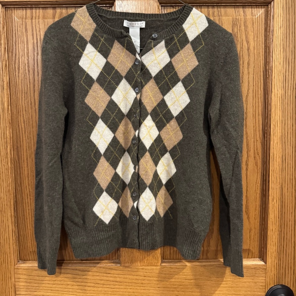 Tweeds Cashmere Argyle Cardigan Sweater Size M